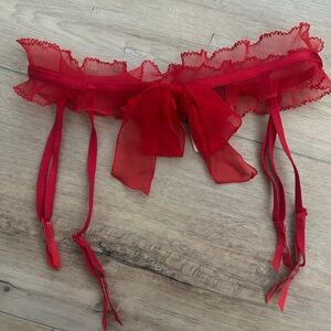 Victoria's Secret Red Sheer Ruffle Garter Belt with Bow